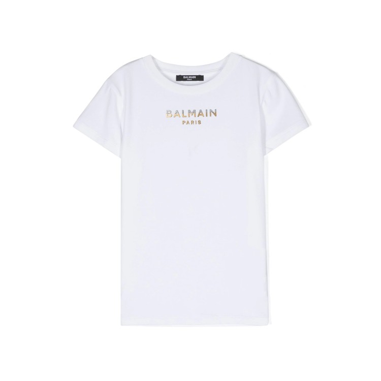 BALMAIN T-shirt con applicazione bianca bambino