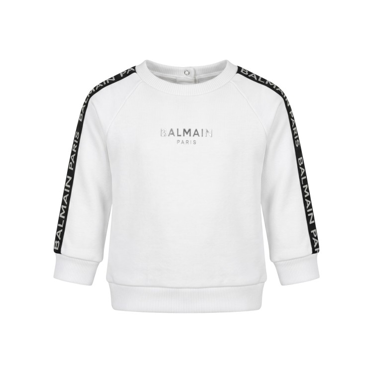 BALMAIN Maglia girocollo cotone bianco nero neonato