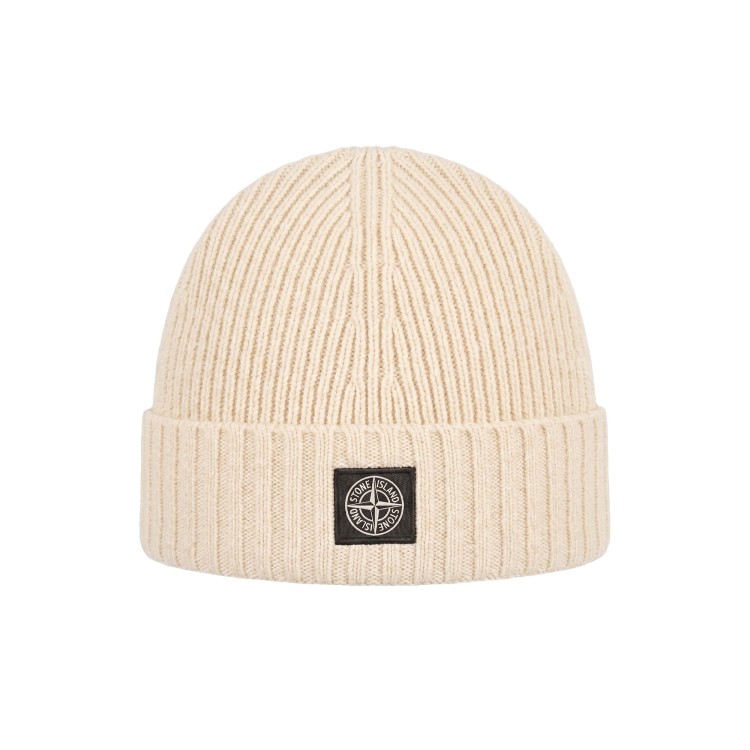 STONE ISLAND Cappello crema a coste con logo bambini
