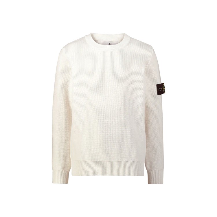 STONE ISLAND Maglione bianco girocollo a costine bambini