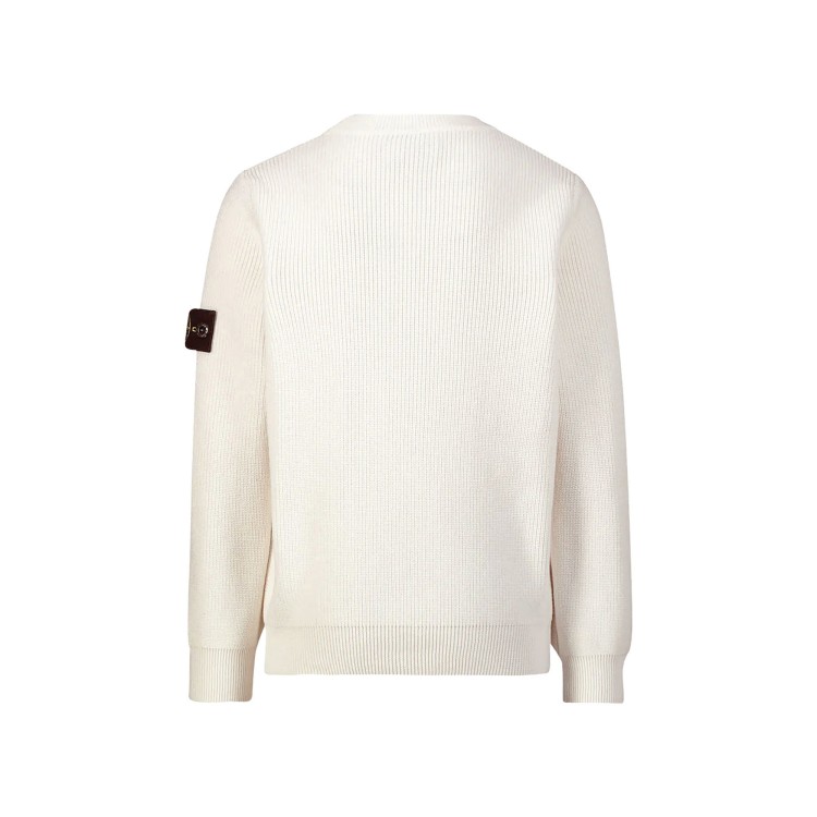 STONE ISLAND Maglione bianco girocollo a costine bambini