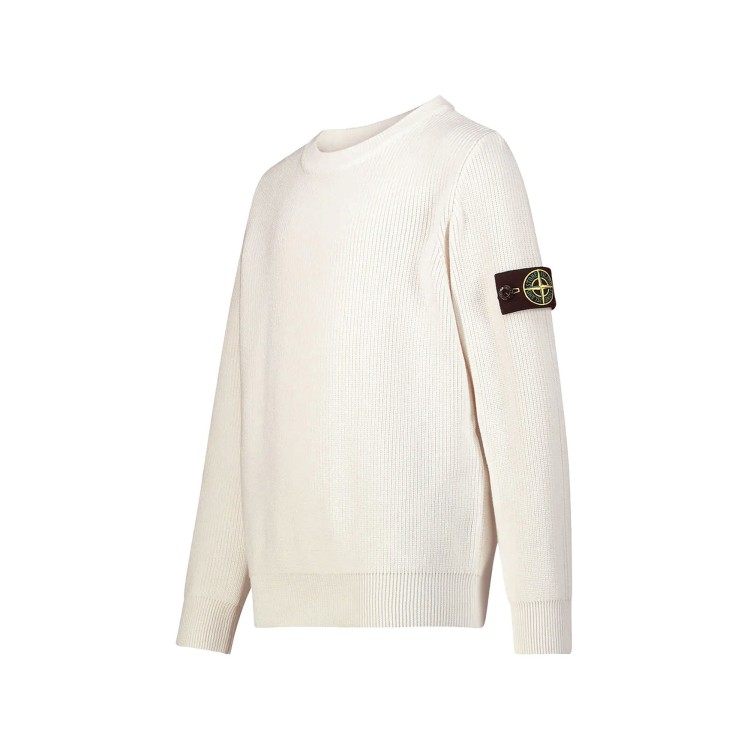 STONE ISLAND Maglione bianco girocollo a costine bambini