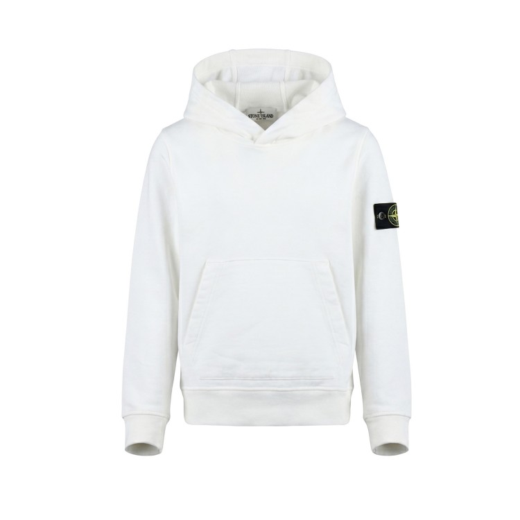 STONE ISLAND Felpa bianca con cappuccio e applicazione bambini