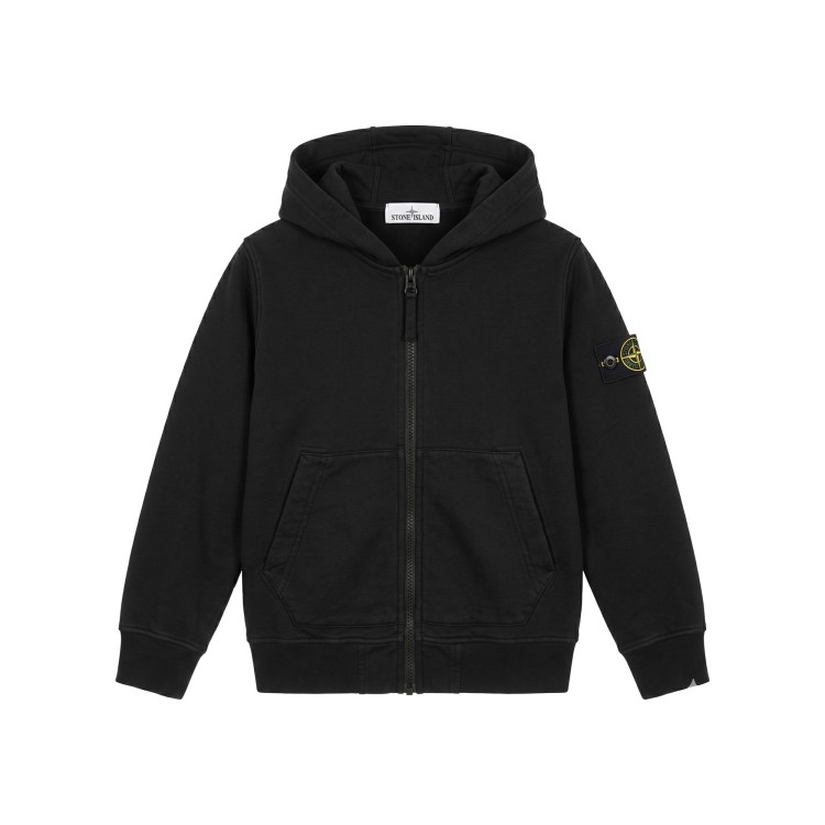STONE ISLAND Felpa zip con cappuccio nera bambino