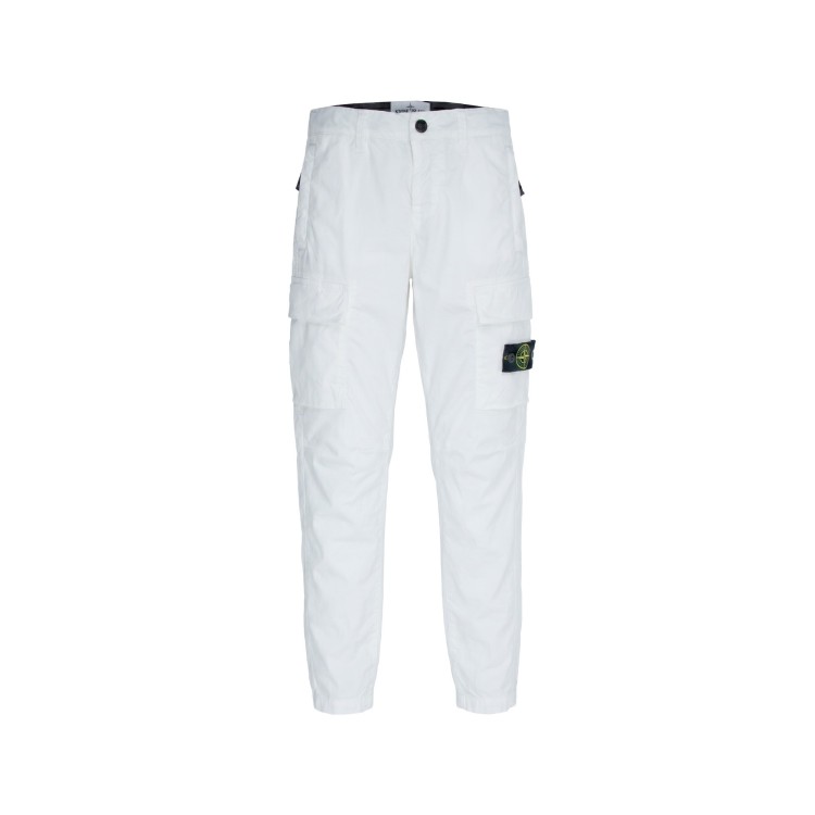 STONE ISLAND Pantaloni cargo in tela di cotone canvas bianco bambino