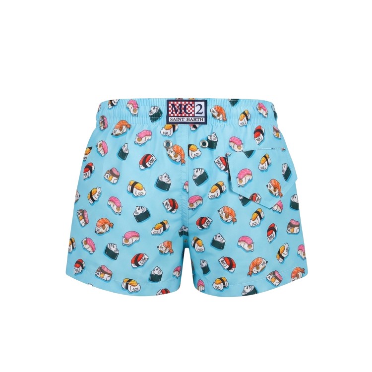 SAINT BARTH Costume celeste con motivo sushi all-over bambino