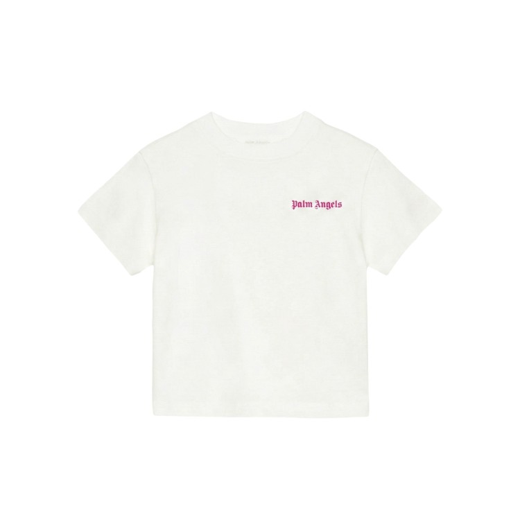 PALM ANGELS T-shirt panna con logo fucsia bambina