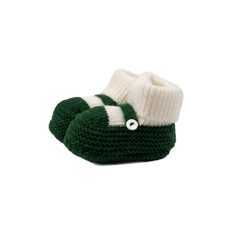 LITTLE BEAR Scarpine verdoni e bianche in lana neonata