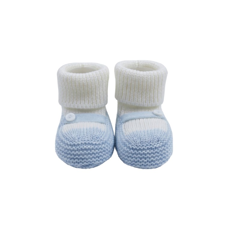 LITTLE BEAR Scarpine celesti e bianche in lana neonata