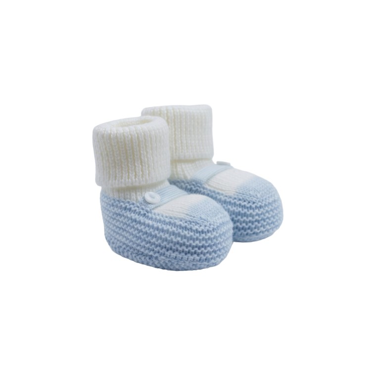 LITTLE BEAR Scarpine celesti e bianche in lana neonata