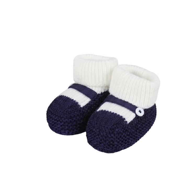 LITTLE BEAR Scarpine blu e bianche in lana neonata
