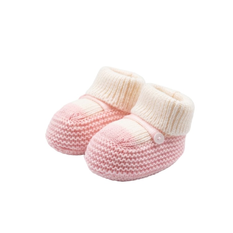 LITTLE BEAR Scarpine rosa e bianche in lana neonata