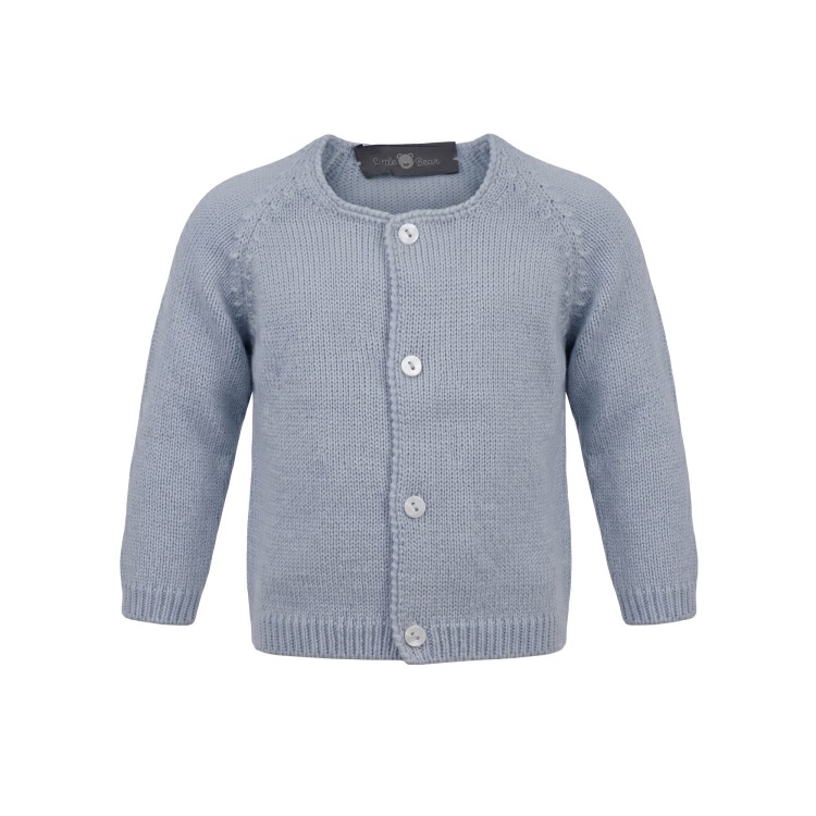 LITTLE BEAR Cardigan celeste in lana neonato