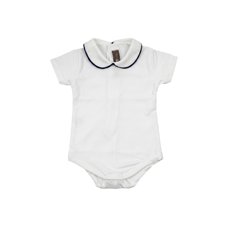 LITTLE BEAR Body  cotone manica corta colletto tondo bianco e blu neonato