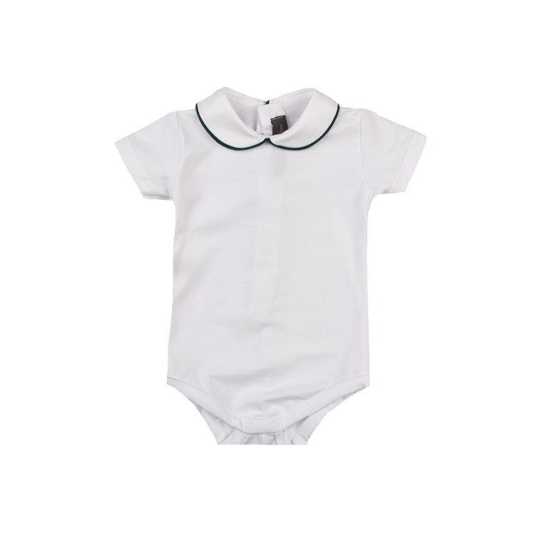 LITTLE BEAR Body  cotone manica corta colletto tondo bianco e blu neonato