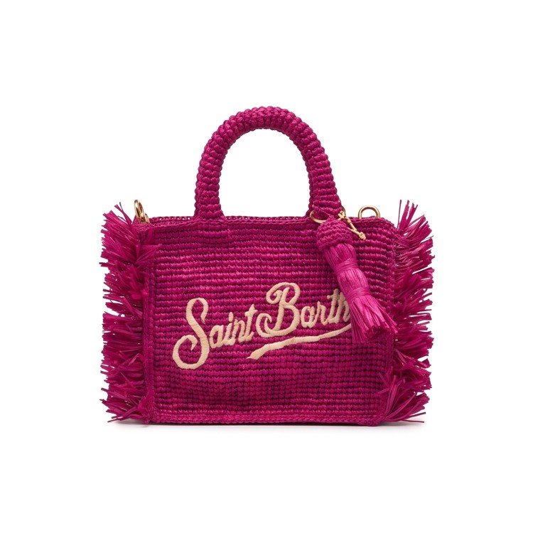 SAINT BARTH Borsa Vanity Mini magenta in rafia bambina