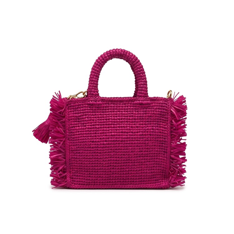 SAINT BARTH Borsa Vanity Mini magenta in rafia bambina