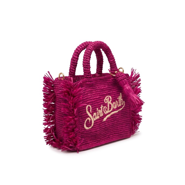 SAINT BARTH Borsa Vanity Mini magenta in rafia bambina