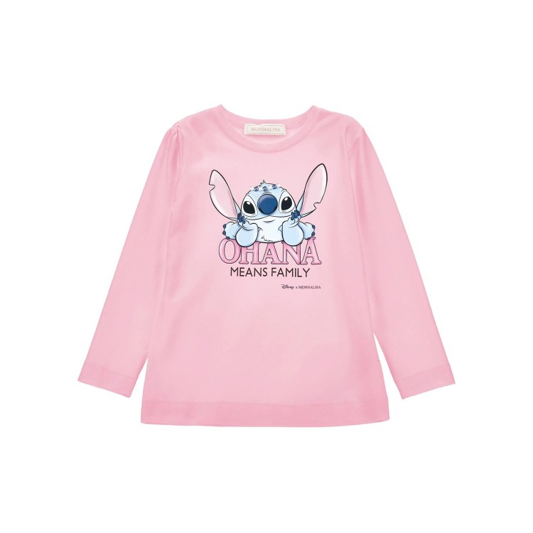 MONNALISA T-shirt rosa a maniche lunghe Stitch bambina