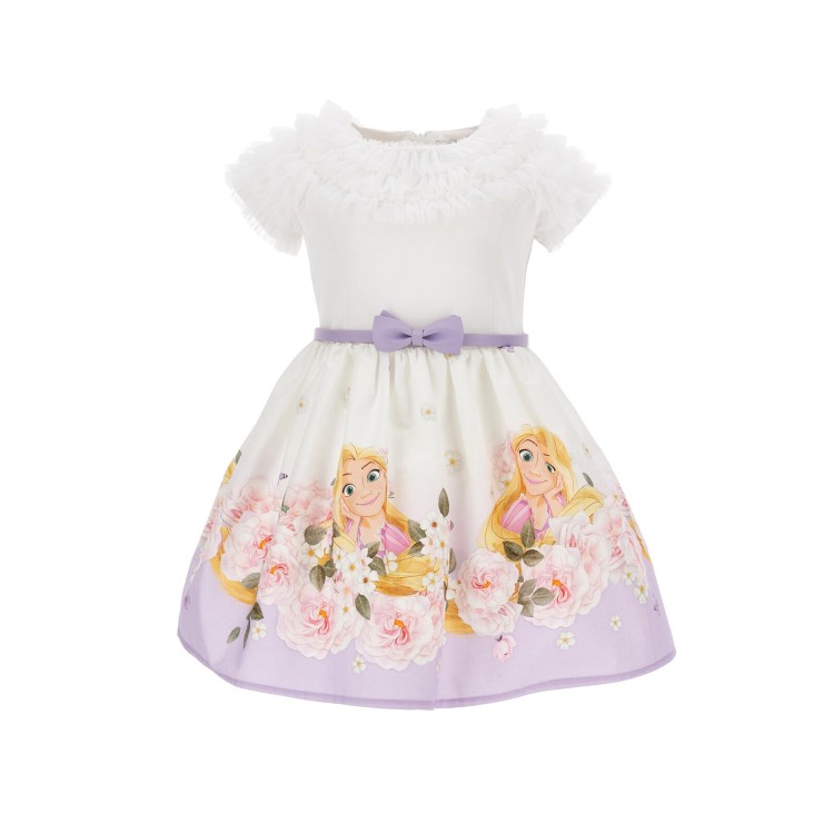 MONNALISA Abito stampato popeline tulle Rapunzel  bianco lilla bambina
