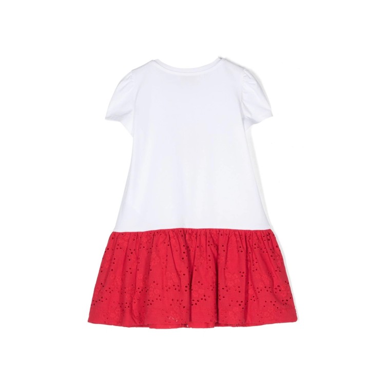 MONNALISA Abito in cotone con stampa bianco rosso bambina