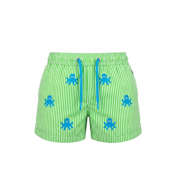 SAINT BARTH Boxer mare verdi a righe octopus bambino