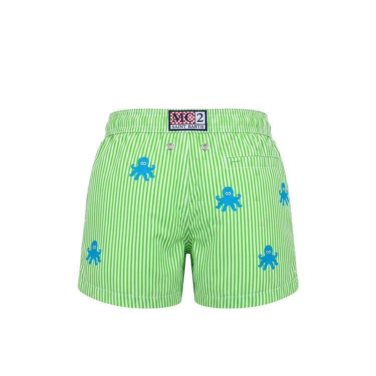 SAINT BARTH Boxer mare verdi a righe octopus bambino