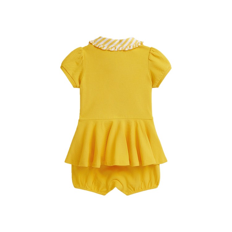 RALPH LAUREN Pagliaccetto giallo con logo neonata