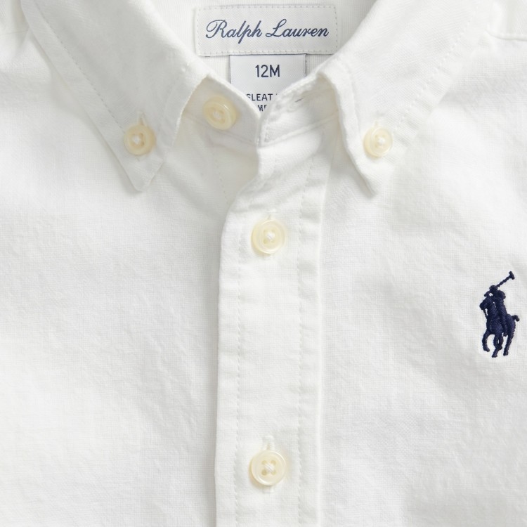 RALPH LAUREN Camicia bianca in popeline neonato
