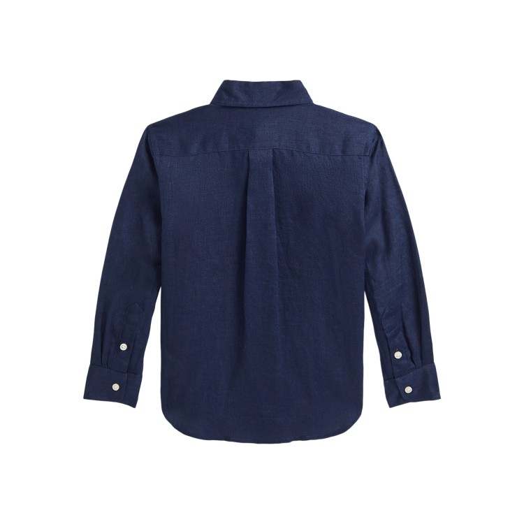 RALPH LAUREN Camicia blu navy in lino bambino