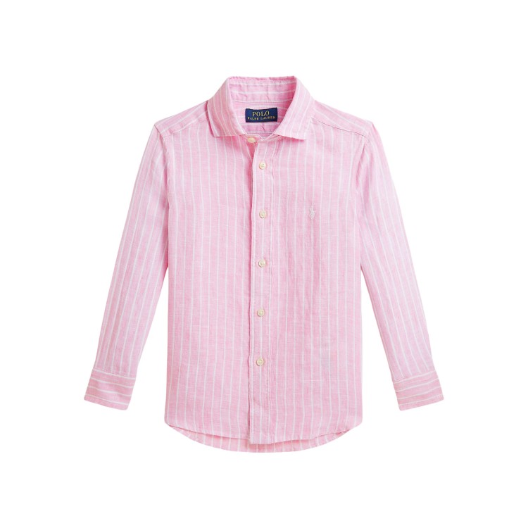 RALPH LAUREN Camicia rosa a righe in lino bambino