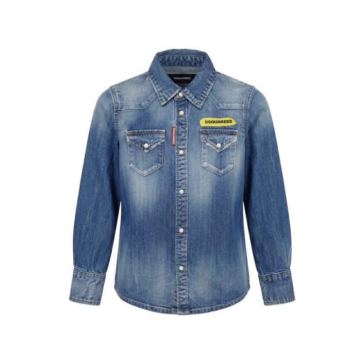 DSQUARED Camicia in denim blu bambino