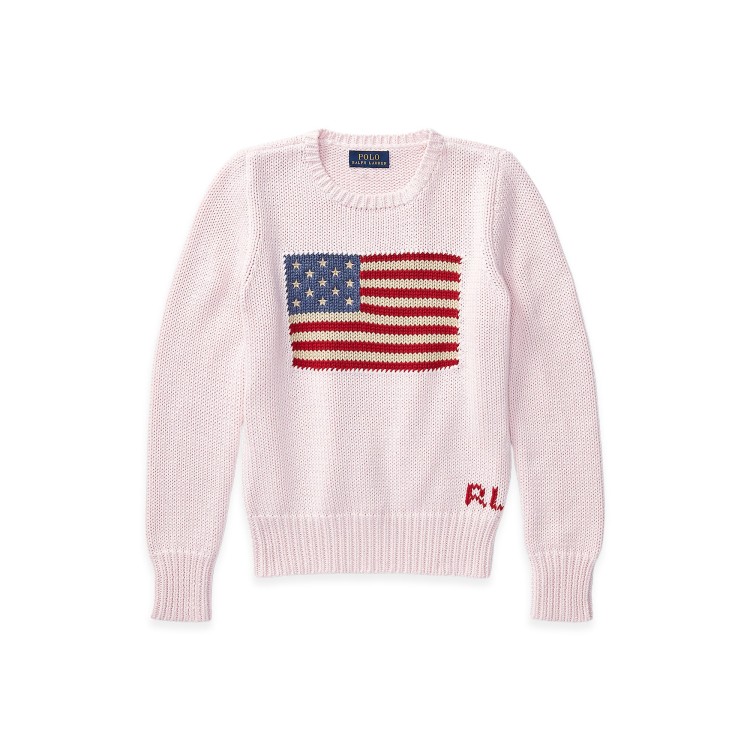 RALPH LAUREN Maglione rosa in cotone con bandiera bambina
