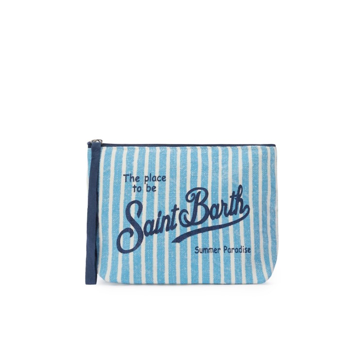 SAINT BARTH Pochette a righe celesti in lino bambina