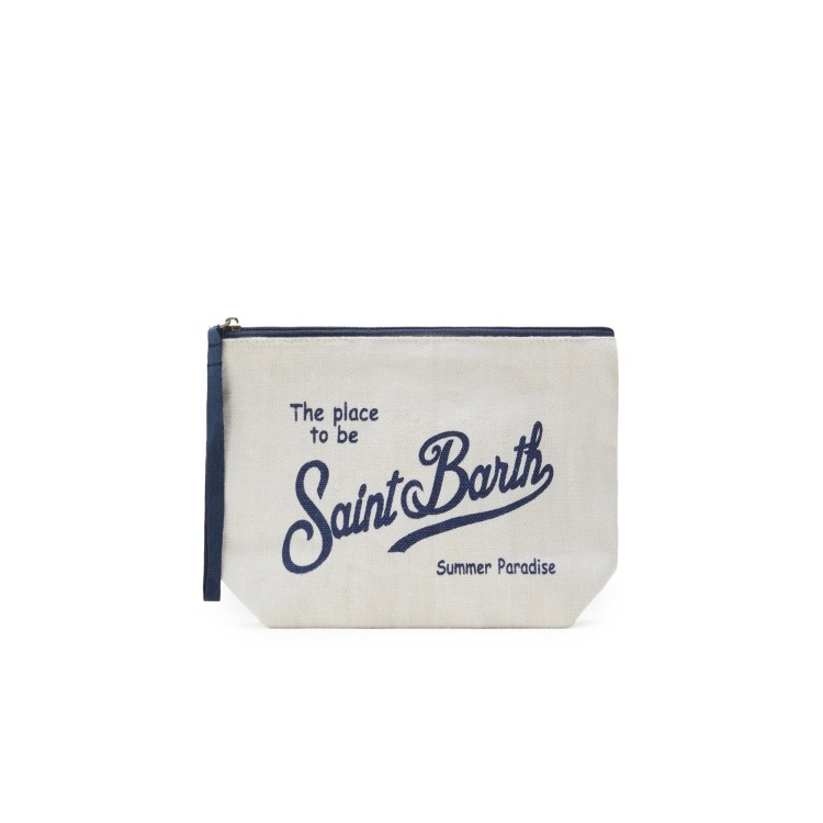 SAINT BARTH Pochette bianca e blu in lino bambini