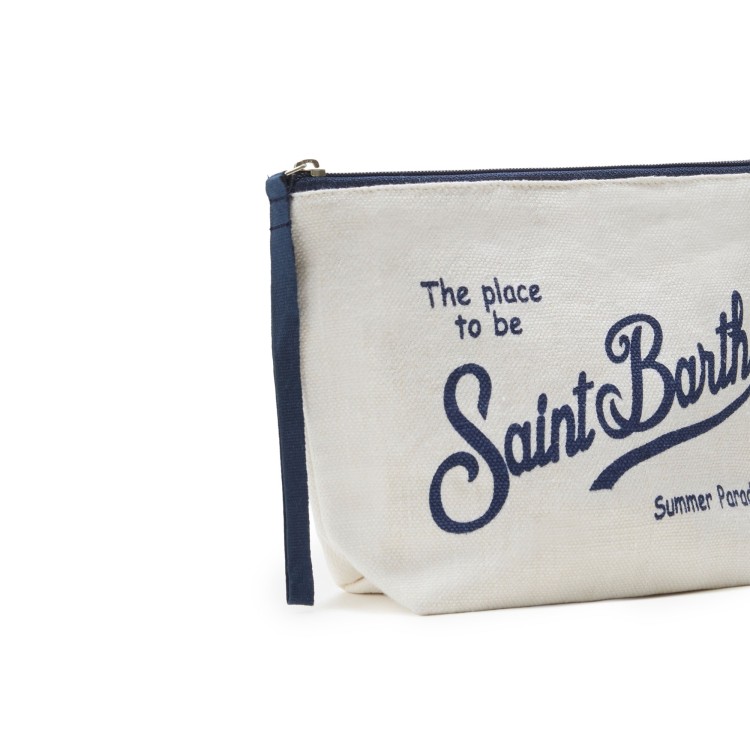 SAINT BARTH Pochette bianca e blu in lino bambini