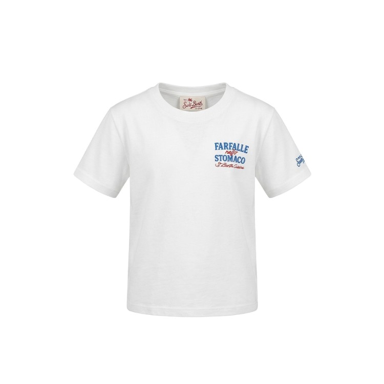 SAINT BARTH T-shirt bianca "Farfalle nello stomaco" bambino