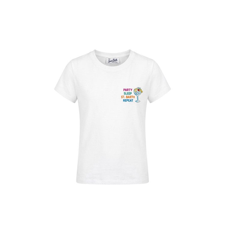 SAINT BARTH T-shirt bianca con ricamo multicolor bambina