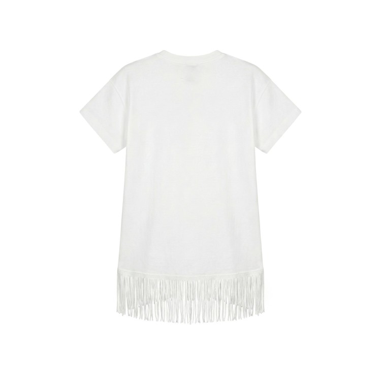 SAINT BARTH Abito bianco con frange e logo bambina