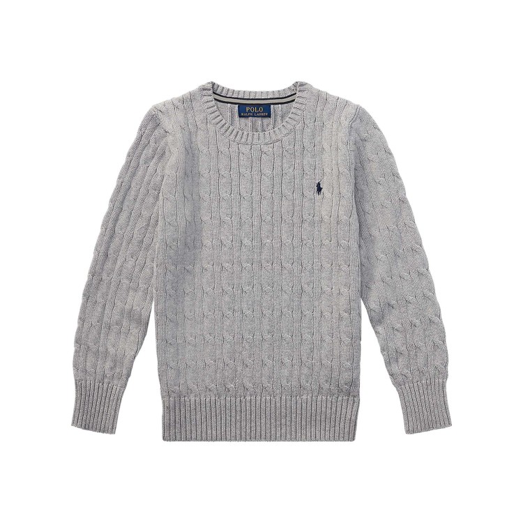 RALPH LAUREN Maglia grigia in cotone a trecce bambini