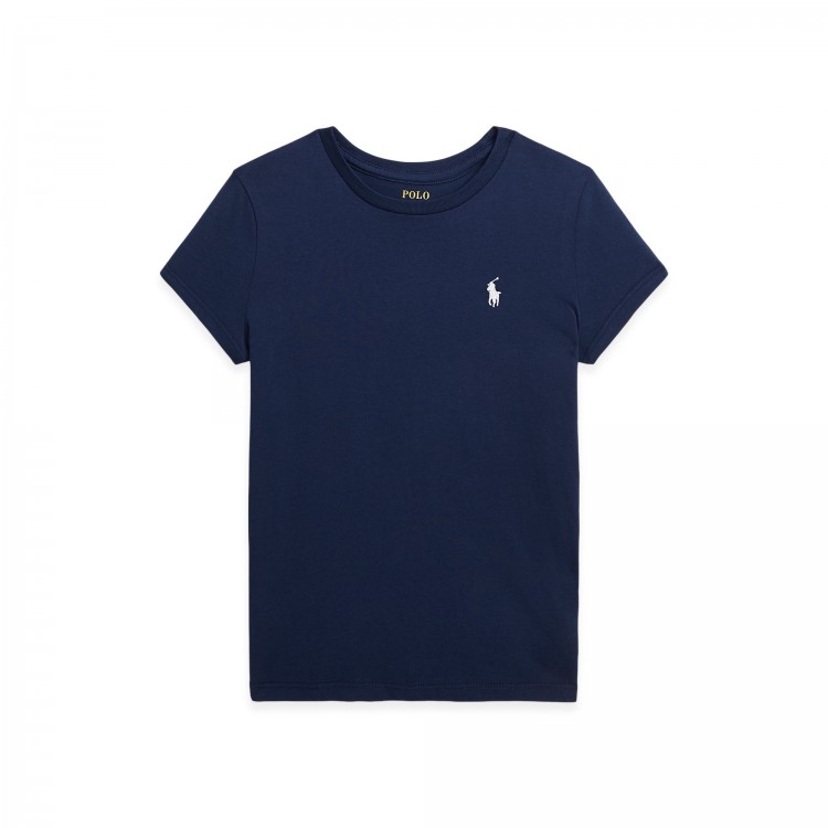 RALPH LAUREN T-shirt navy con logo bianco bambina