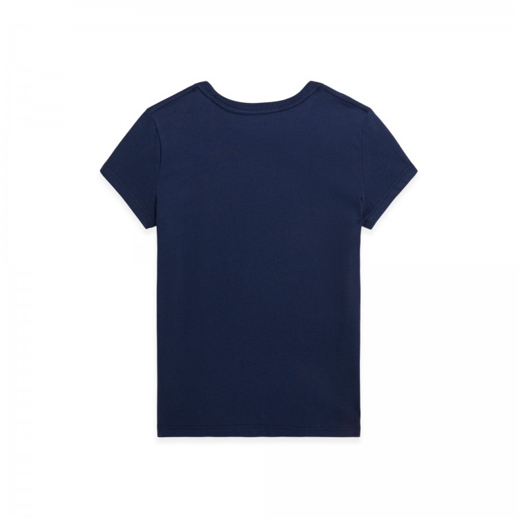 RALPH LAUREN T-shirt navy con logo bianco bambina