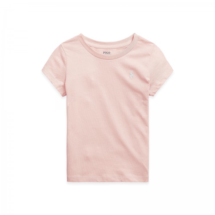RALPH LAUREN T-shirt rosa con logo bianco bambina