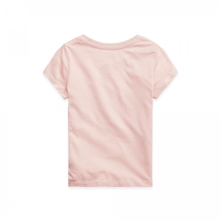 RALPH LAUREN T-shirt rosa con logo bianco bambina