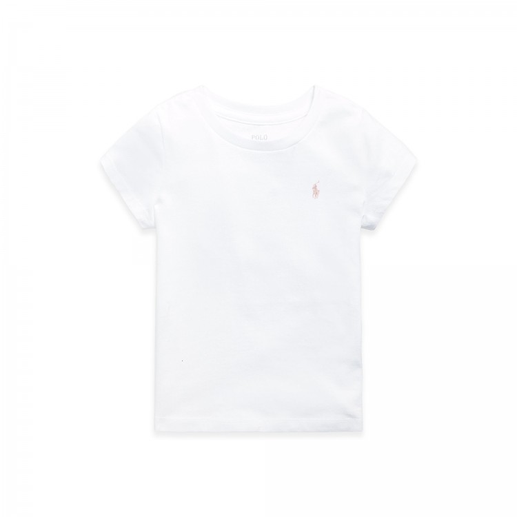 RALPH LAUREN T-shirt bianca con logo rosa bambina