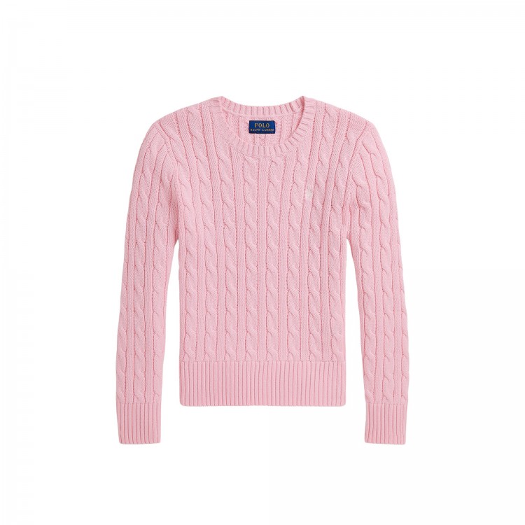 RALPH LAUREN Maglia rosa in cotone a trecce bambina