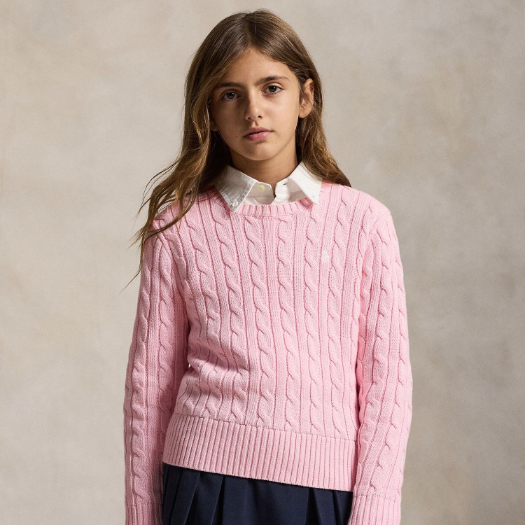 RALPH LAUREN Maglia rosa in cotone a trecce bambina