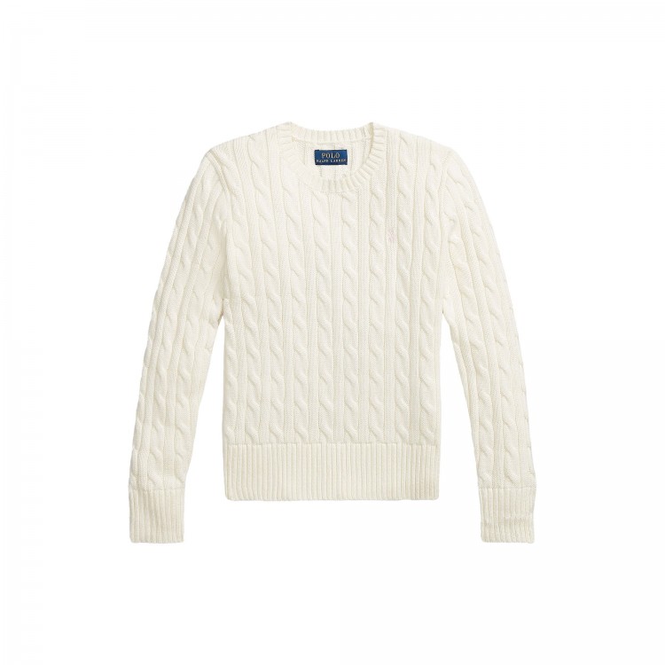 RALPH LAUREN Maglia bianca in cotone a trecce bambina