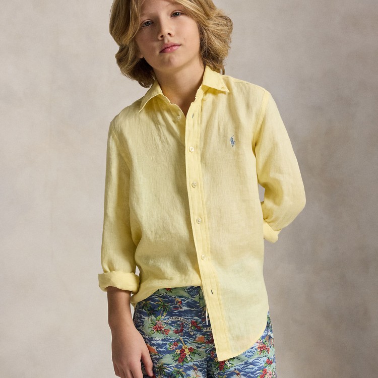 RALPH LAUREN Camicia gialla in lino bambino