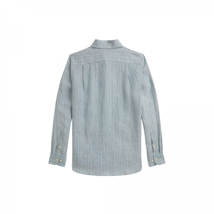 RALPH LAUREN Camicia celeste a righe lino bambino